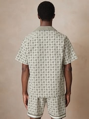 Reiss Sage Green Corvo Reiss | Ché Embroidered-Motif Shirt - Image 6 of 7