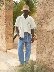 Reiss White Galera Reiss | Ché Cotton-Linen Palm Shirt - Image 1 of 8