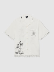 Reiss White Galera Reiss | Ché Cotton-Linen Palm Shirt - Image 2 of 8