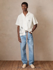 Reiss White Galera Reiss | Ché Cotton-Linen Palm Shirt - Image 3 of 8