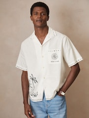 Reiss White Galera Reiss | Ché Cotton-Linen Palm Shirt - Image 4 of 8
