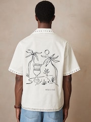 Reiss White Galera Reiss | Ché Cotton-Linen Palm Shirt - Image 6 of 8