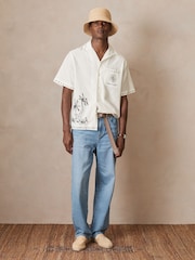 Reiss White Galera Reiss | Ché Cotton-Linen Palm Shirt - Image 7 of 8