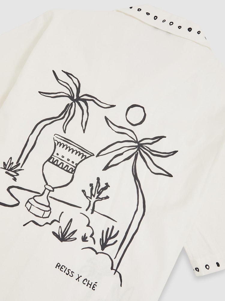 Reiss White Galera Reiss | Ché Cotton-Linen Palm Shirt - Image 8 of 8