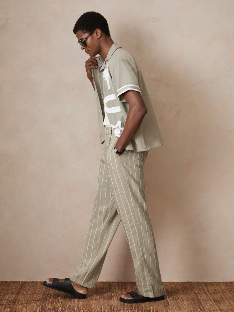 Reiss Stone Angus Reiss | Ché Pinstripe Wide-Leg Trousers - Image 1 of 7