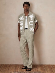 Reiss Stone Angus Reiss | Ché Pinstripe Wide-Leg Trousers - Image 3 of 7
