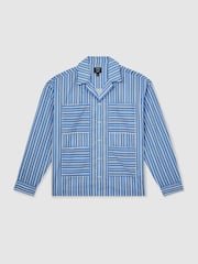 Reiss Bright Blue/White Fonta Reiss | Ché Poplin Stripe Pocket Shirt - Image 2 of 7