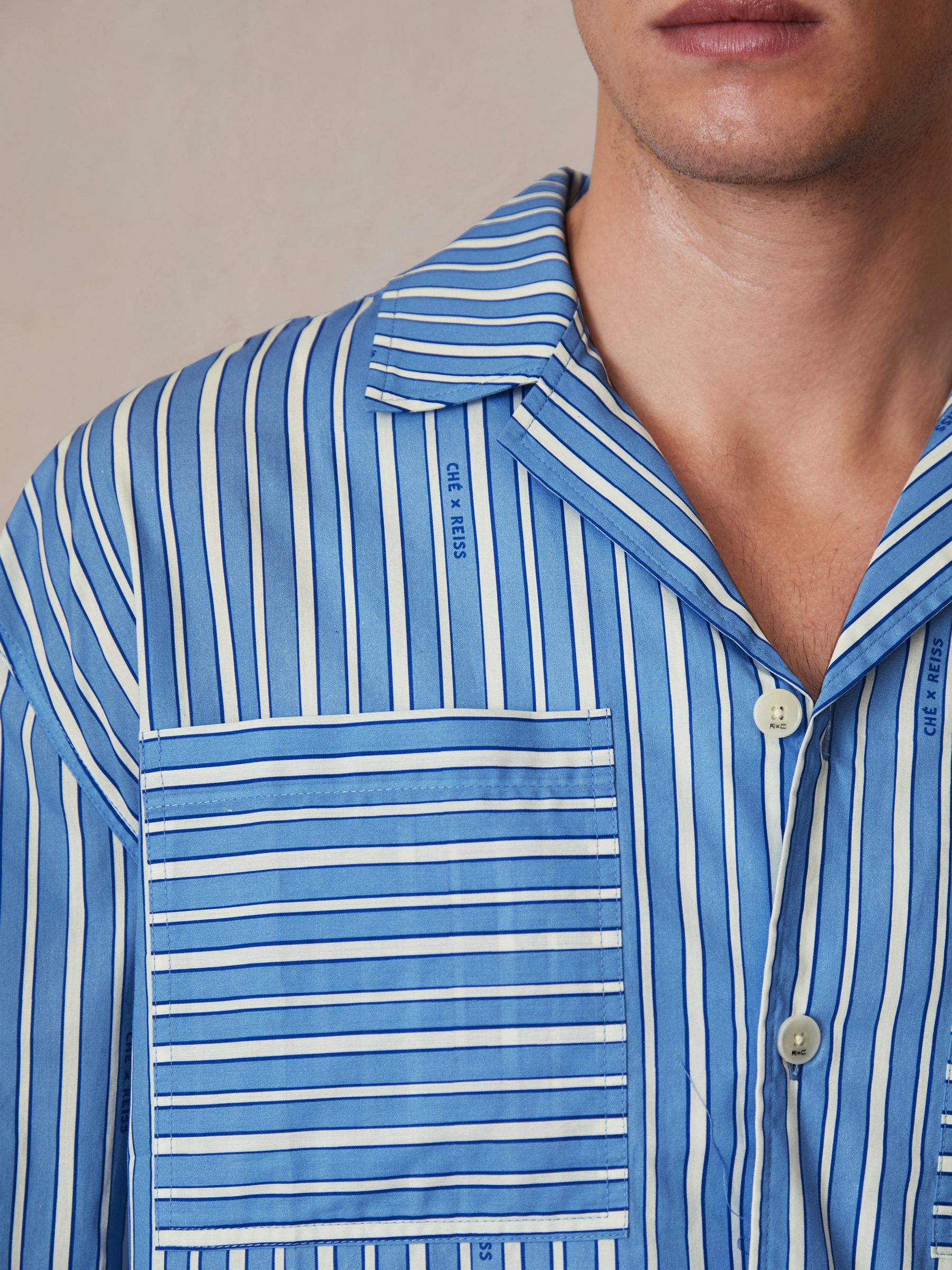 Buy Reiss Bright Blue/White Fonta Reiss | Ché Poplin Stripe Pocket