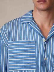 Reiss Bright Blue/White Fonta Reiss | Ché Poplin Stripe Pocket Shirt - Image 4 of 7