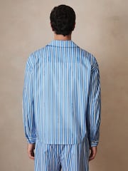 Reiss Bright Blue/White Fonta Reiss | Ché Poplin Stripe Pocket Shirt - Image 5 of 7