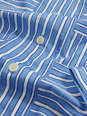 Reiss Bright Blue/White Fonta Reiss | Ché Poplin Stripe Pocket Shirt - Image 7 of 7