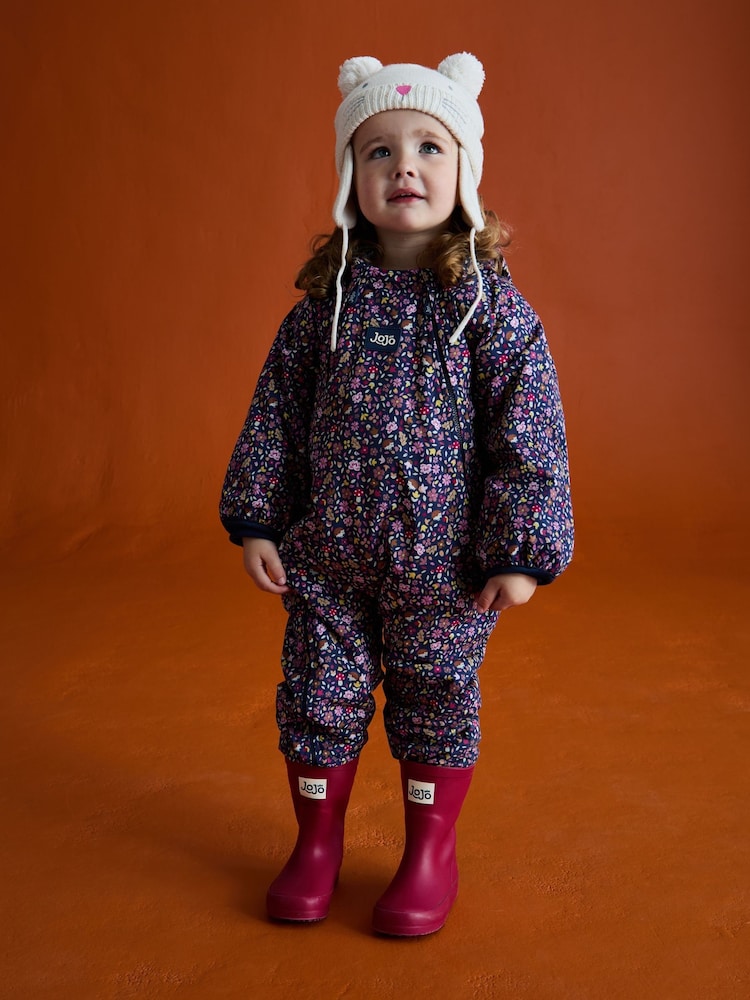 JoJo Maman Bébé Navy Hedgehog Fleece-lined Waterproof Puddle Suit - Image 2 of 8