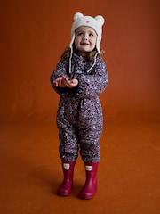 JoJo Maman Bébé Navy Hedgehog Fleece-lined Waterproof Puddle Suit - Image 3 of 8