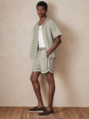 Reiss Sage/White Forn Reiss | Ché Embroidered-Motif Shorts - Image 1 of 6