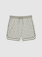 Reiss Sage/White Forn Reiss | Ché Embroidered-Motif Shorts - Image 2 of 6