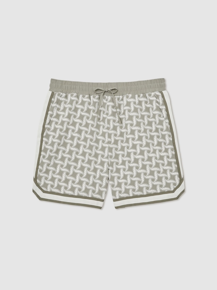 Reiss Sage/White Forn Reiss | Ché Embroidered-Motif Shorts - Image 2 of 6