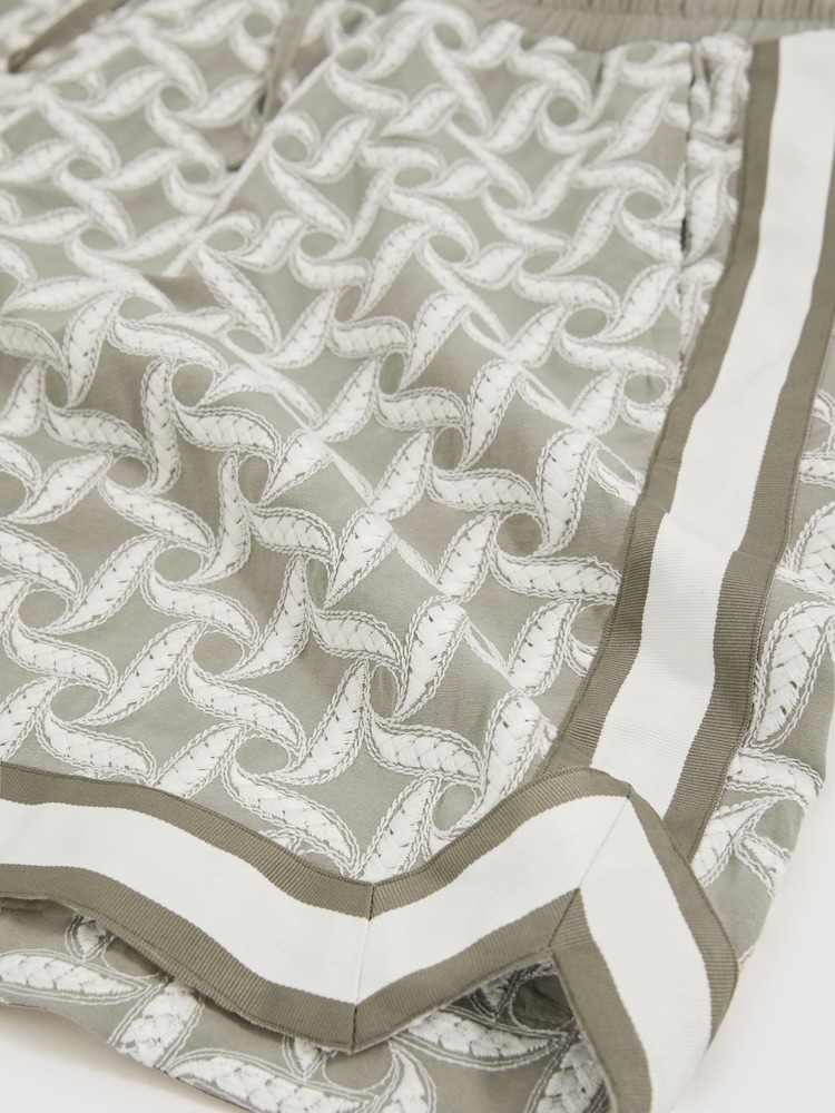 Reiss Sage/White Forn Reiss | Ché Embroidered-Motif Shorts - Image 6 of 6