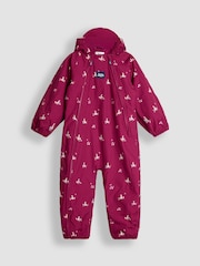 JoJo Maman Bébé Pink Bunny Floral Fleece-lined Waterproof Puddle Suit - Image 1 of 4