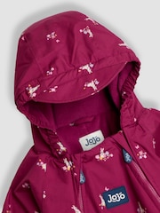 JoJo Maman Bébé Pink Bunny Floral Fleece-lined Waterproof Puddle Suit - Image 3 of 4
