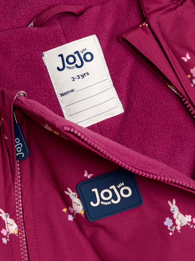 JoJo Maman Bébé Pink Bunny Floral Fleece-lined Waterproof Puddle Suit - Image 4 of 4