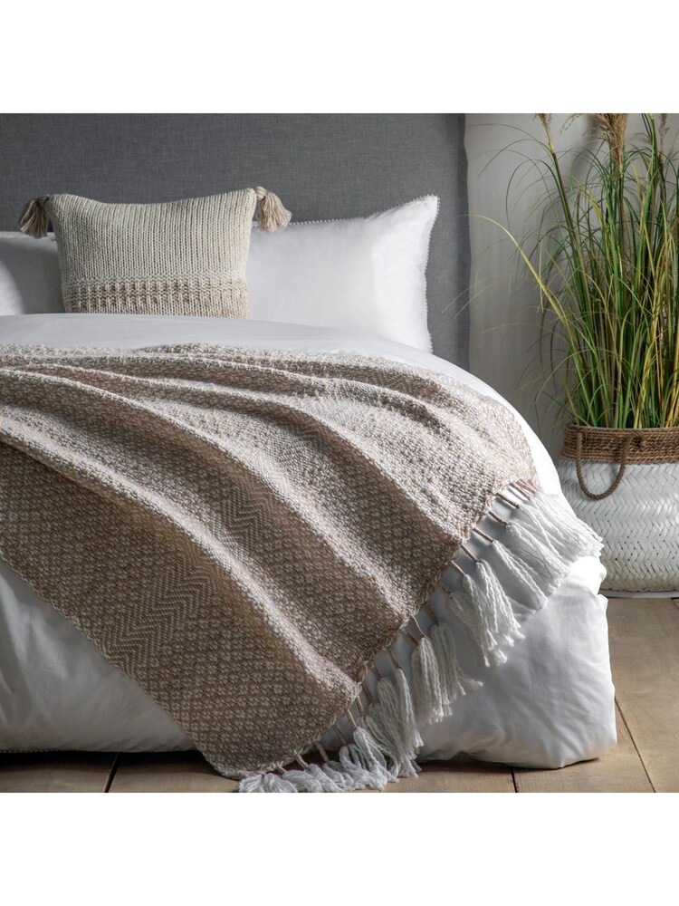 Gallery Home Natural Woven Wrapped Tassel Throw Natural - Image 1 of 6