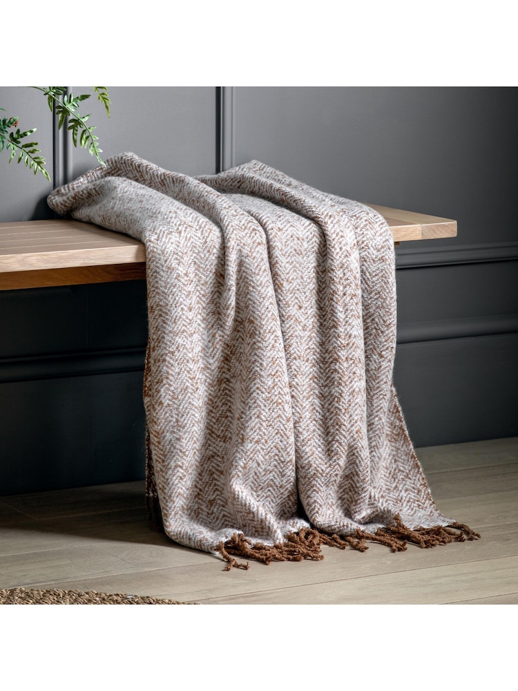 Gallery Home Brown Herringbone Faux Mohair Throw - Image 1 of 6