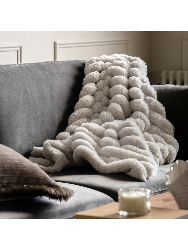 Gallery Home Natural Ribbed Faux Fur Throw - Image 1 of 3