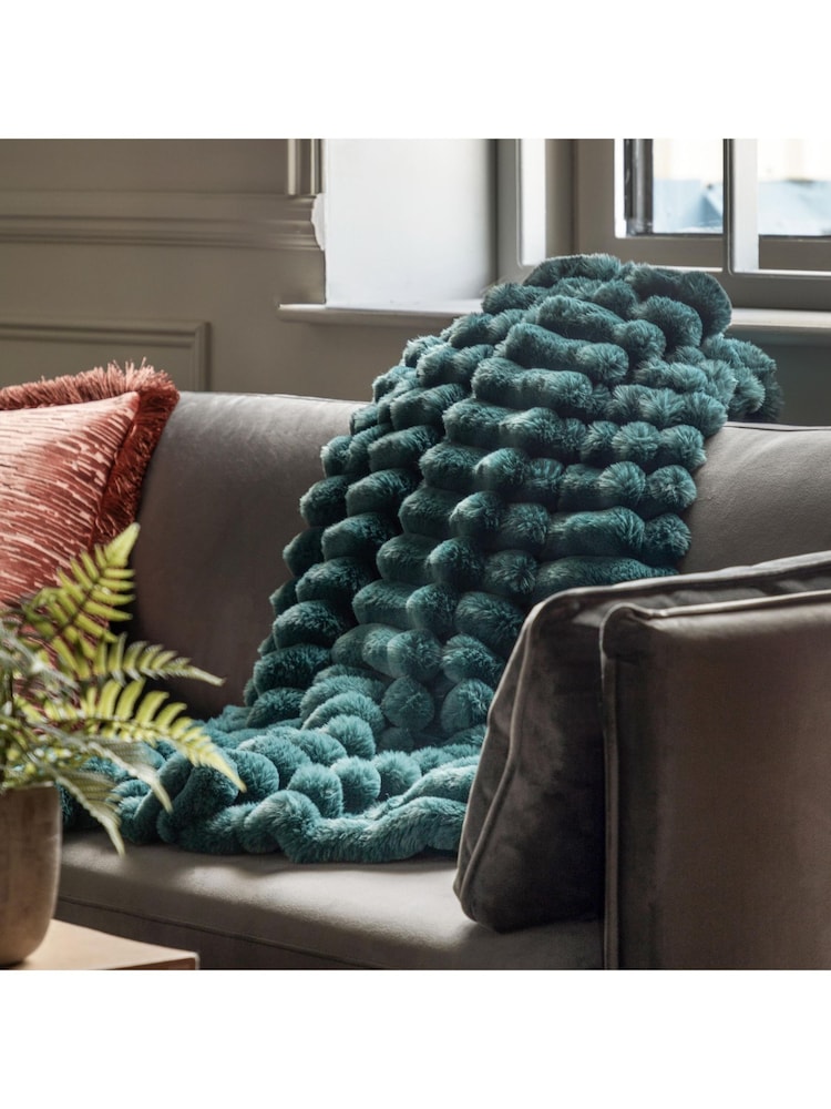 Gallery Home Blue Ribbed Faux Fur Throw - Image 1 of 3