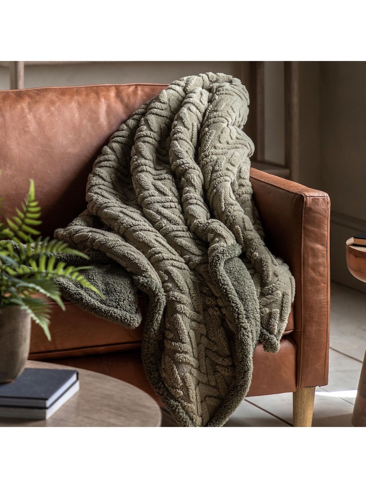Gallery Home Green Herringbone Sherpa Throw - Image 1 of 3