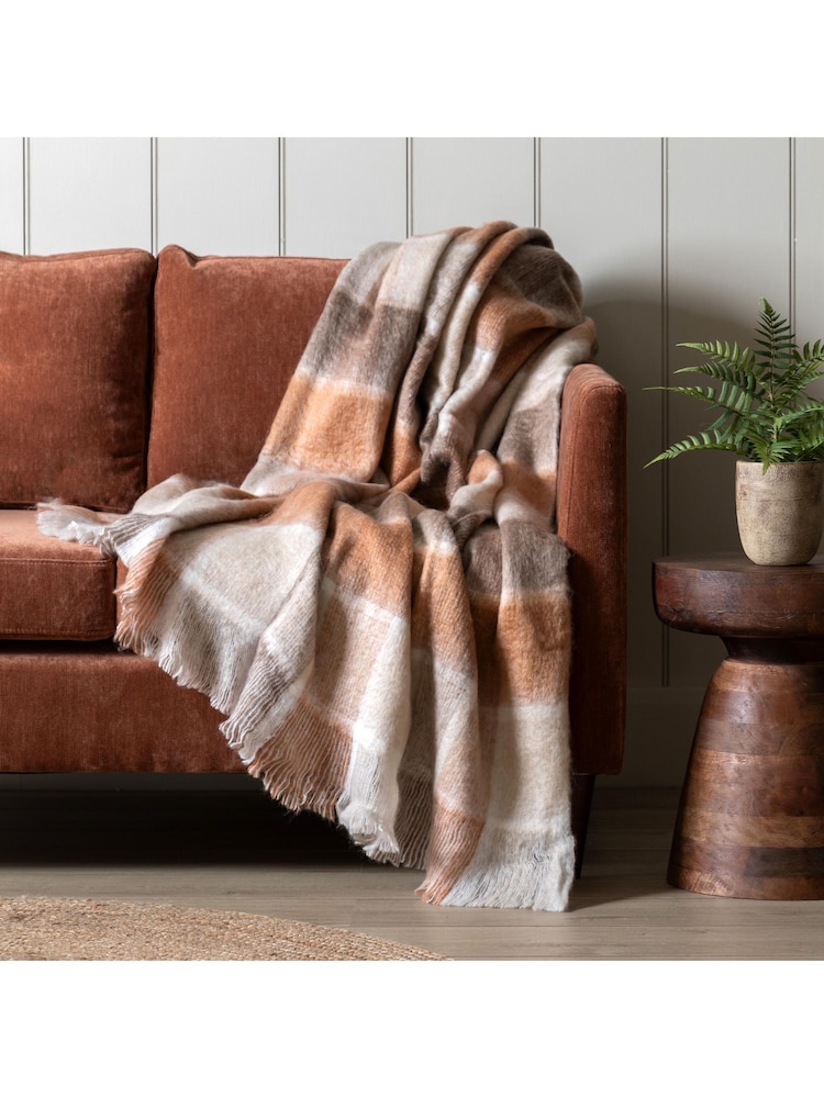 Gallery Home Orange Check Mohair Throw - Image 1 of 3