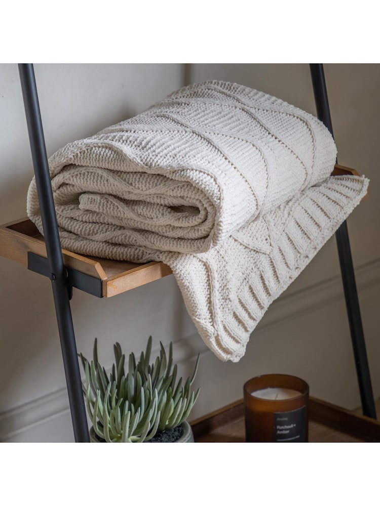 Gallery Home Cream Chenille Cable Throw - Image 1 of 8