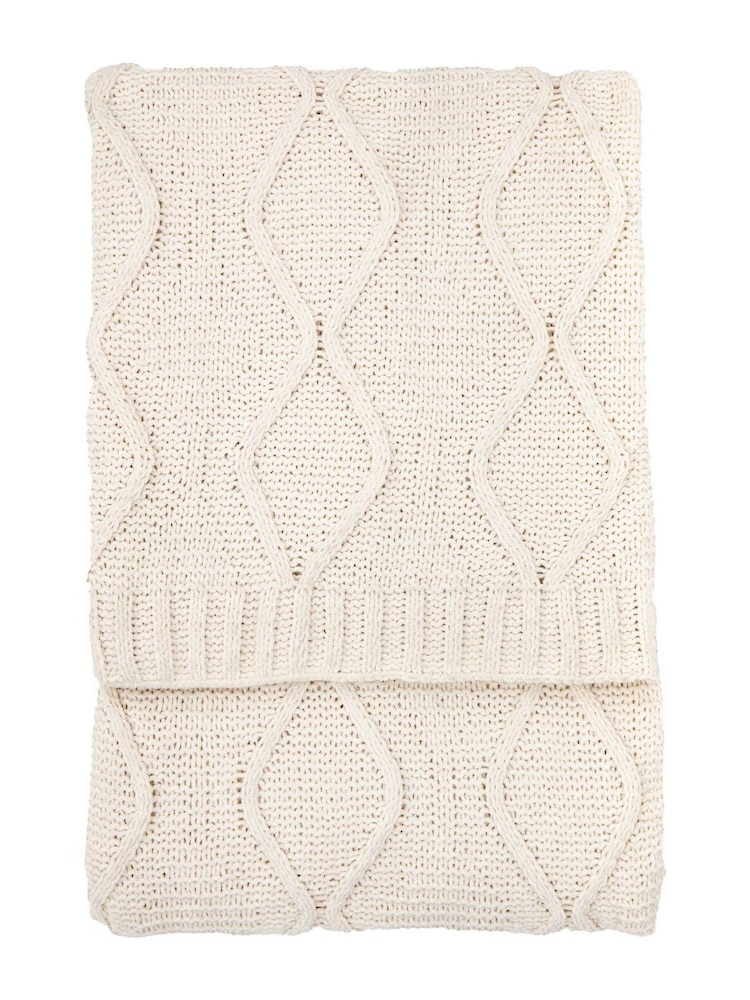 Gallery Home Cream Chenille Cable Throw - Image 8 of 8