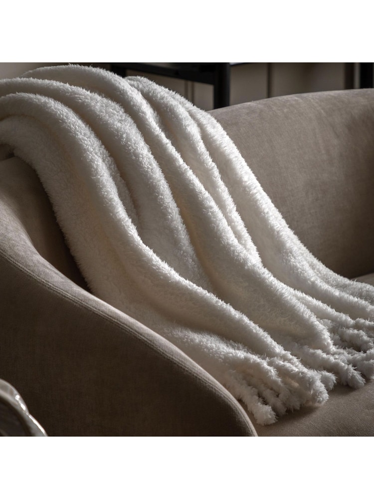 Gallery Home Natural Plain Fringe Teddy Throw - Image 1 of 3 Gallery Home Natural Plain Fringe Teddy Throw - Image 1 of 3