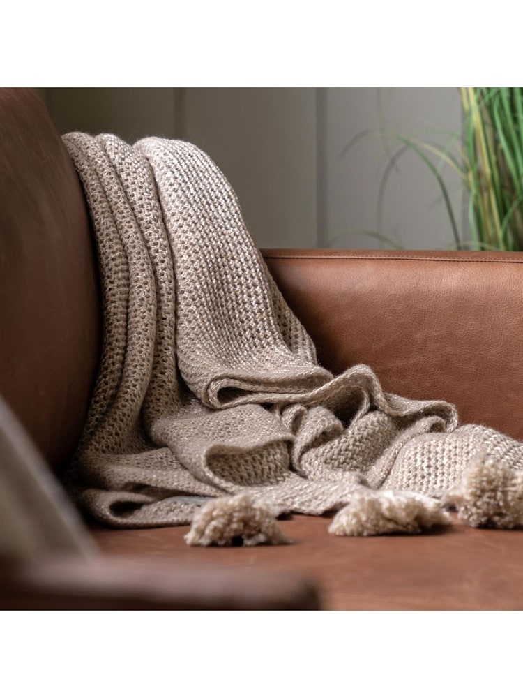 Gallery Home Natural Knitted Tassel Throw - Image 1 of 3 Gallery Home Natural Knitted Tassel Throw - Image 1 of 3