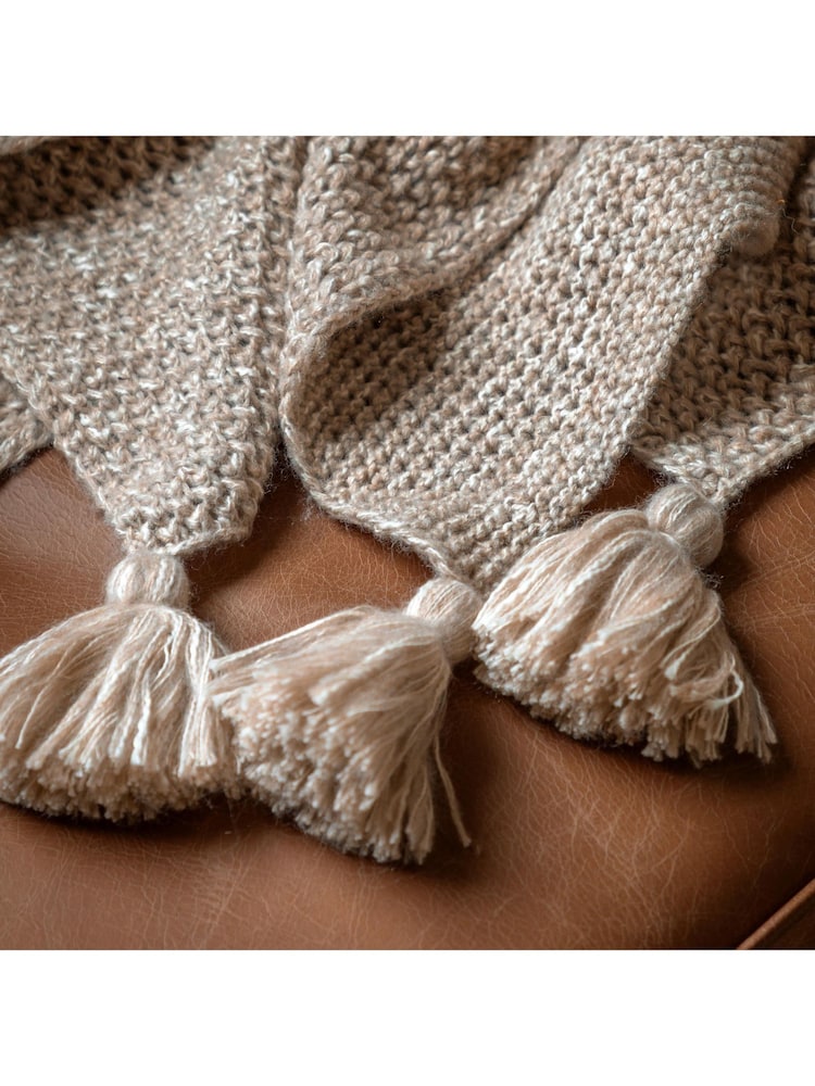 Gallery Home Natural Knitted Tassel Throw - Image 2 of 3 Gallery Home Natural Knitted Tassel Throw - Image 2 of 3