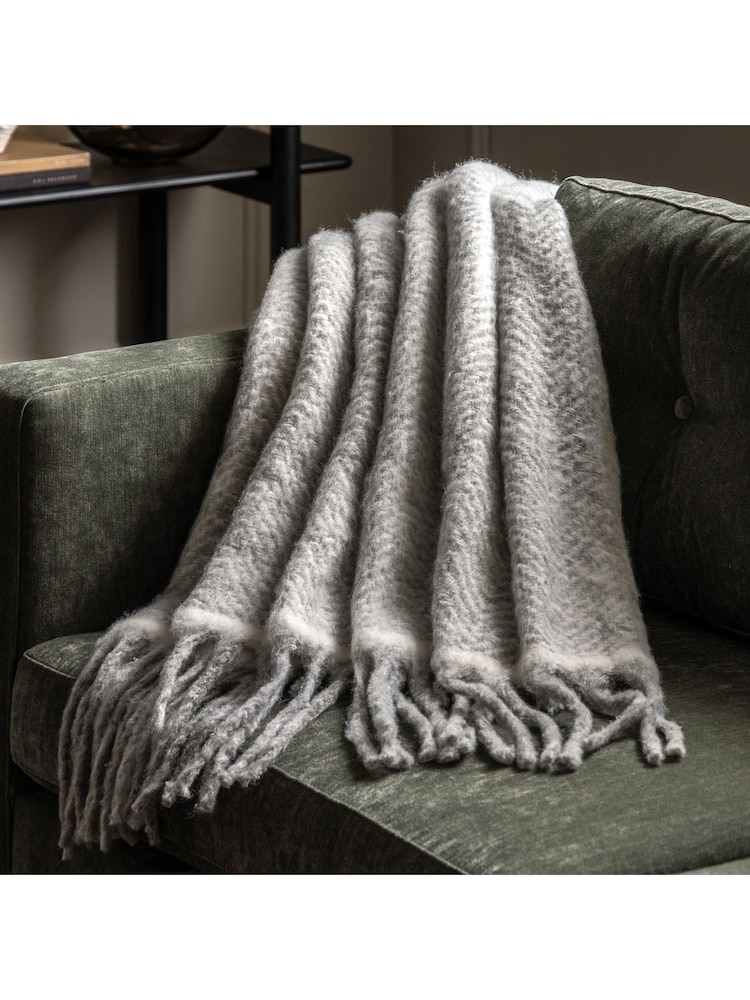 Gallery Home Grey Mohair Fringe Throw - Image 1 of 5