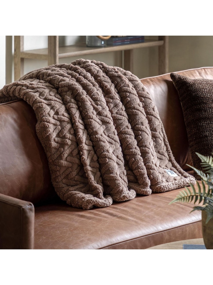Gallery Home Black Herringbone Sherpa Throw - Image 1 of 5