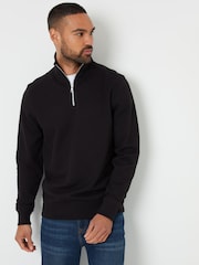 Negro - Threadbare Pique Quarter Zip Funnel Neck Sweatshirt - Imagen 1 de 4