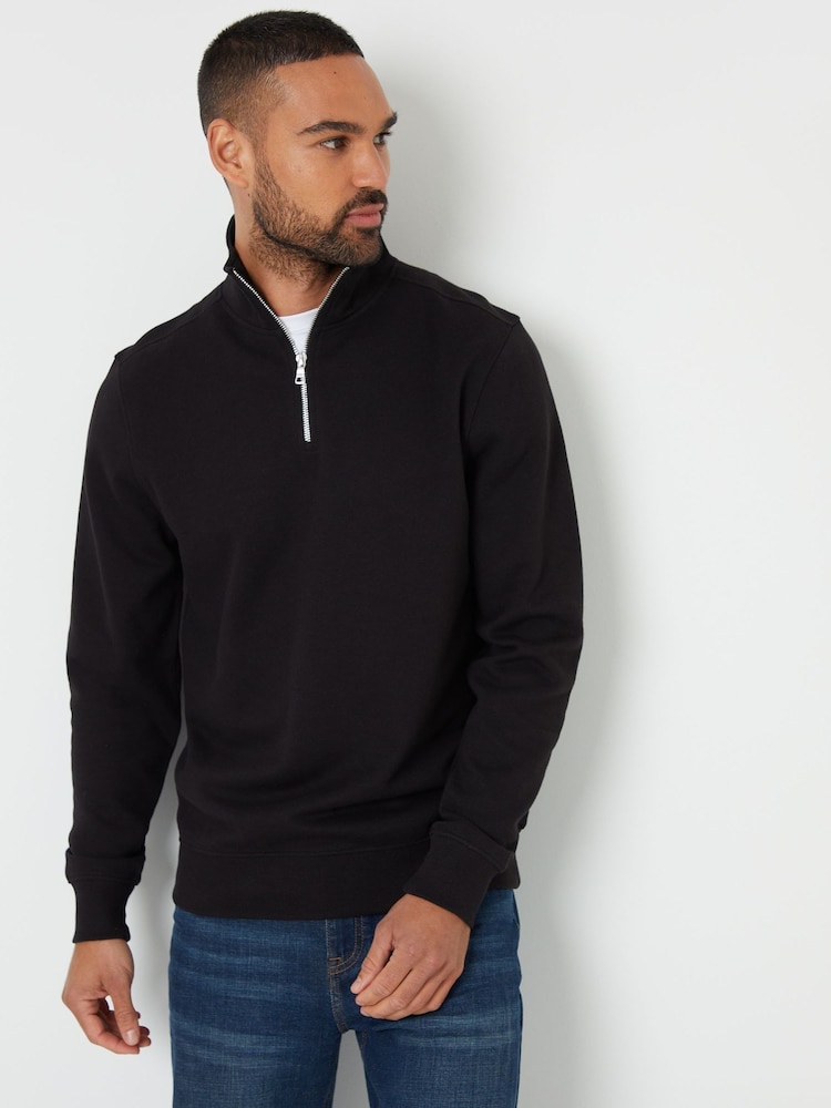 Negro - Threadbare Pique Quarter Zip Funnel Neck Sweatshirt - Imagen 1 de 4