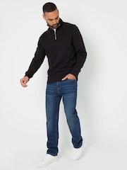Negro - Threadbare Pique Quarter Zip Funnel Neck Sweatshirt - Imagen 3 de 4