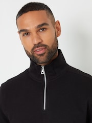 Negro - Threadbare Pique Quarter Zip Funnel Neck Sweatshirt - Imagen 4 de 4