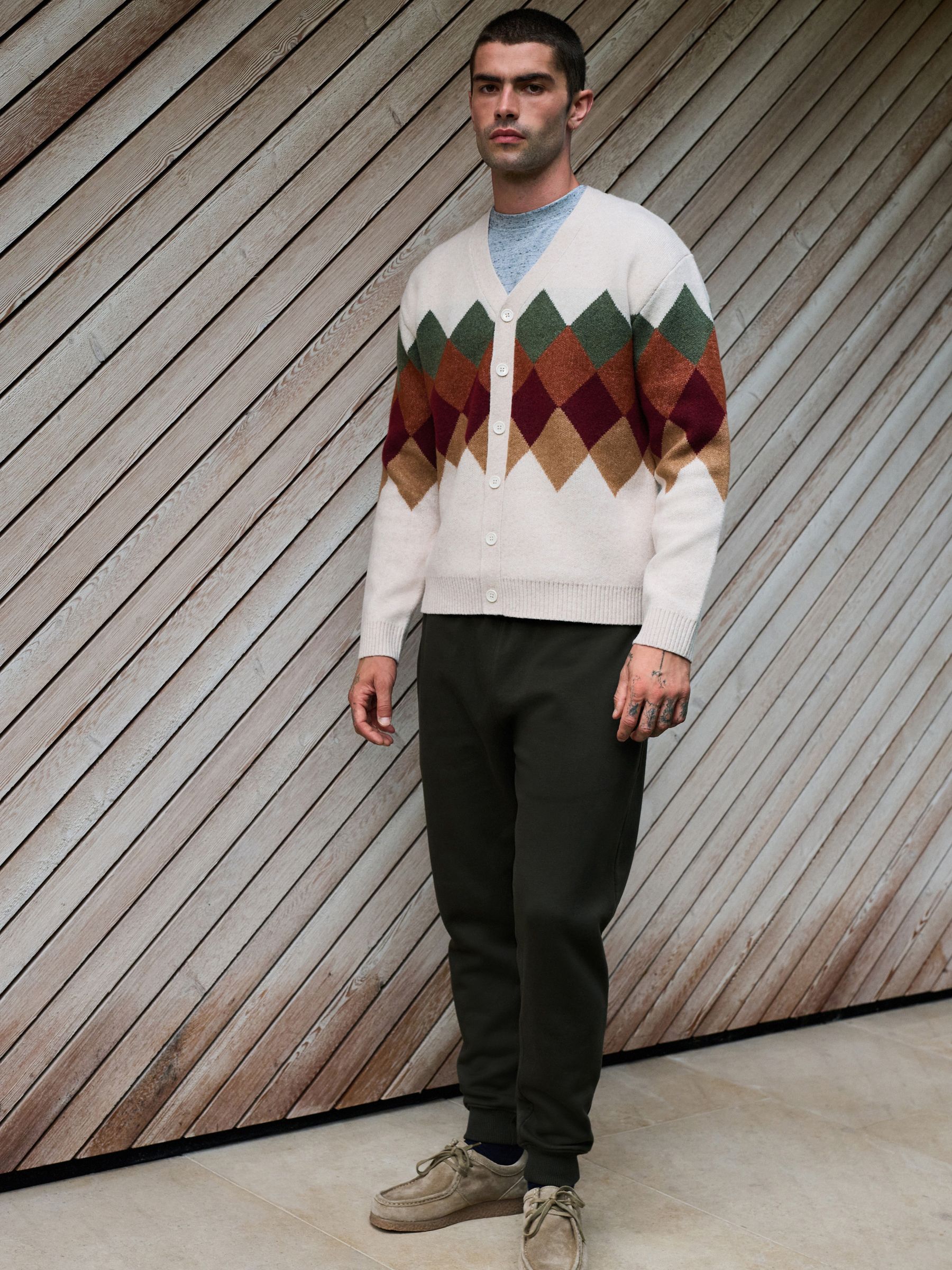 Buy Oatmeal Multi Relaxed Fit Argyle Cardigan with Wool from Next USA