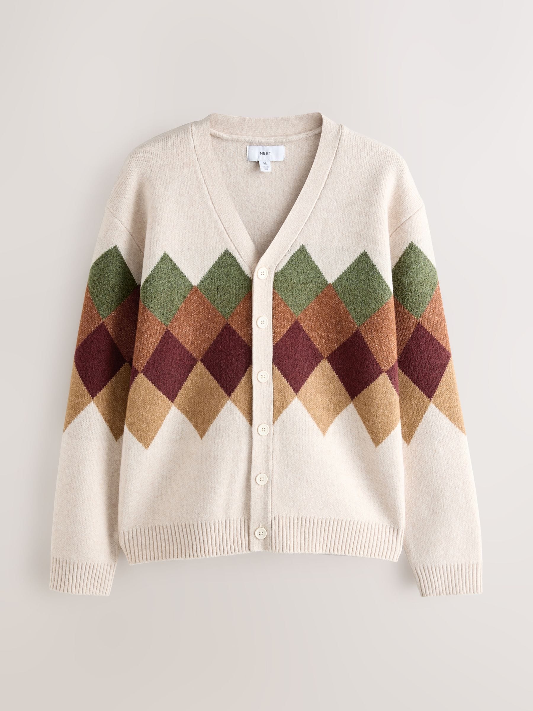 Buy Oatmeal Multi Relaxed Fit Argyle Cardigan with Wool from Next USA