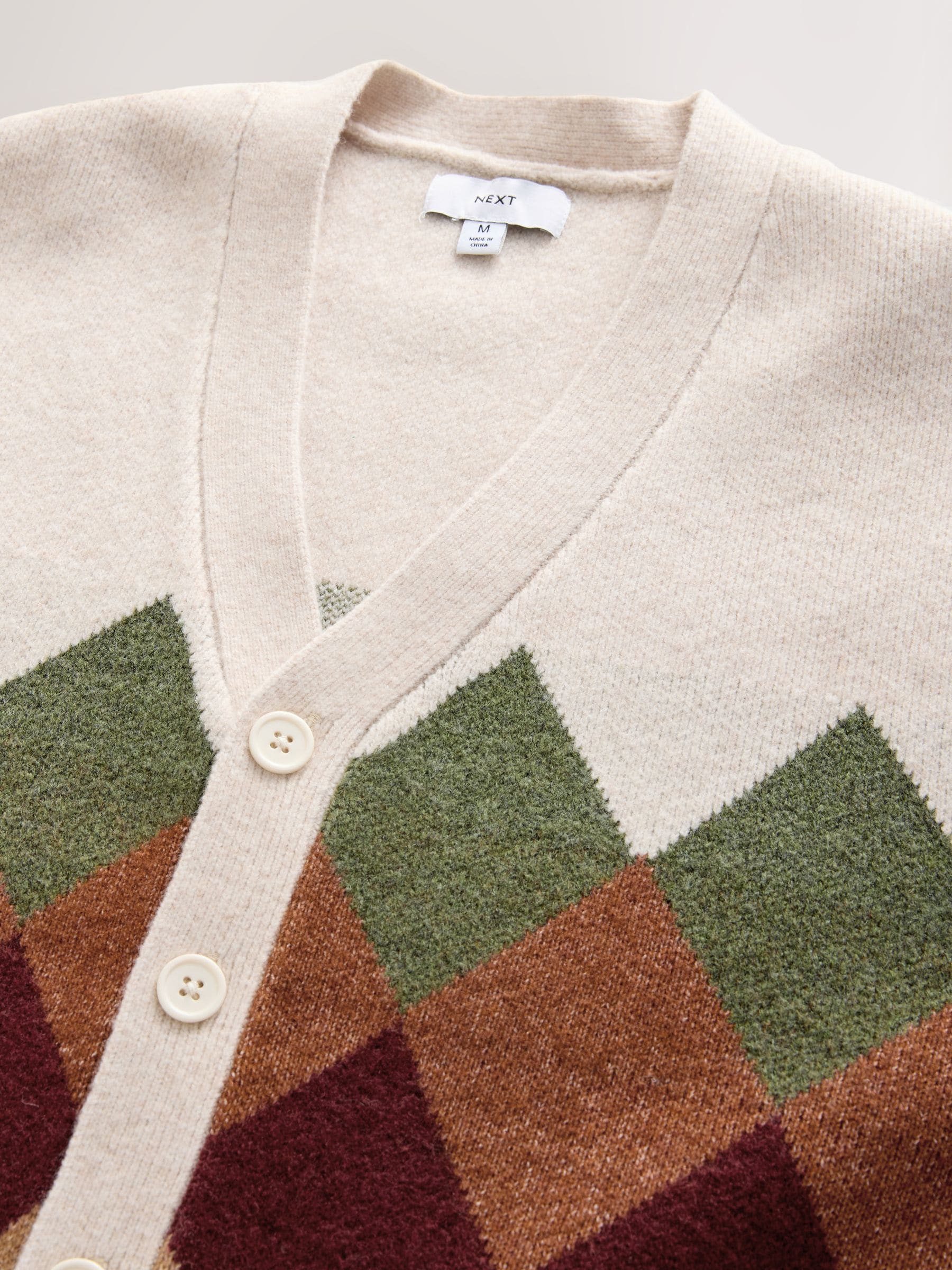 Buy Oatmeal Multi Relaxed Fit Argyle Cardigan with Wool from Next USA
