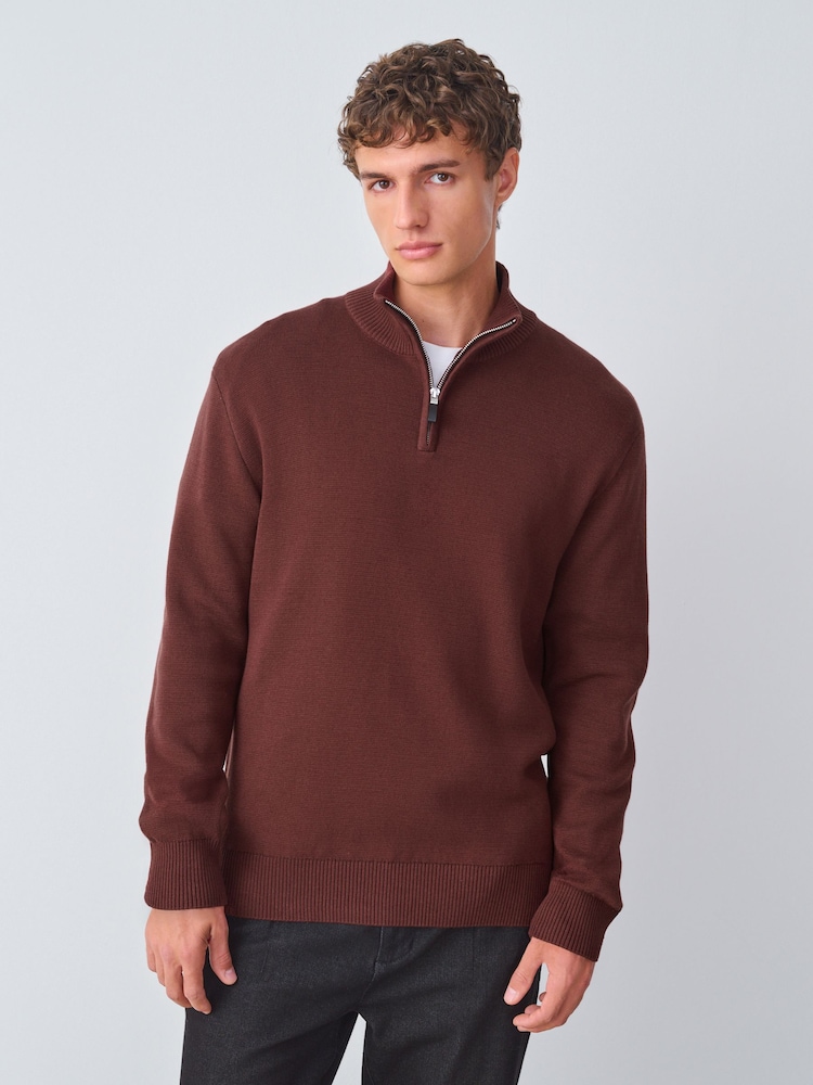 Dark Pink Plain Regular Fit Premium Quarter Zip Jumper - Image 1 of 7 Dark Pink Plain Regular Fit Premium Quarter Zip Jumper - Image 1 of 7