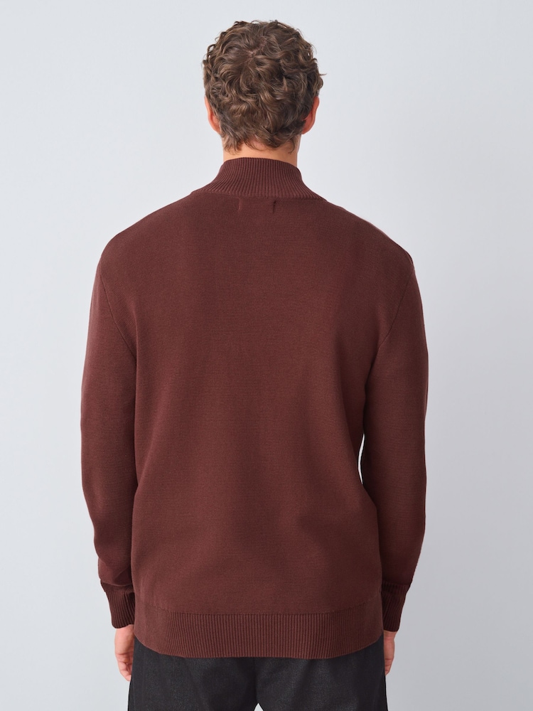 Dark Pink Plain Regular Fit Premium Quarter Zip Jumper - Image 2 of 7 Dark Pink Plain Regular Fit Premium Quarter Zip Jumper - Image 2 of 7