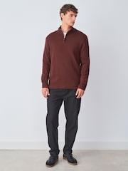 Dark Pink Plain Regular Fit Premium Quarter Zip Jumper - Image 3 of 7