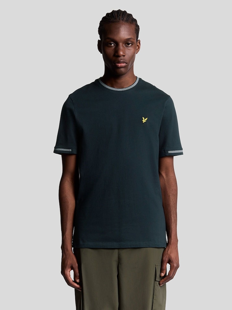 Lyle & Scott Blue Birdseye Half Tipped T-Shirt - Image 1 of 5