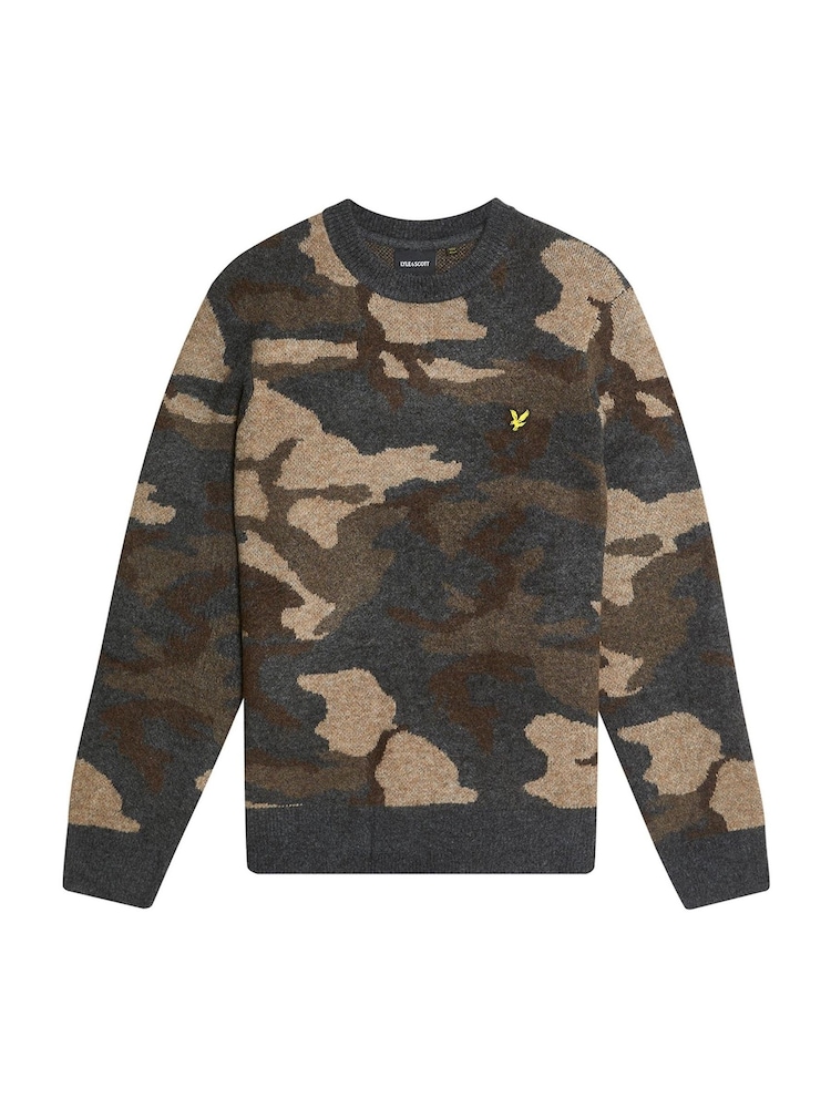 Lyle & Scott Black Brushed Camouflage Crew Neck Jumper - Image 1 of 1
