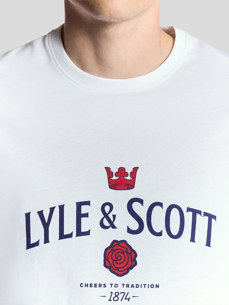 Lyle & Scott White Cheers To Tradition Graphic Print T-Shirt - Image 2 of 3 Lyle & Scott White Cheers To Tradition Graphic Print T-Shirt - Image 2 of 3